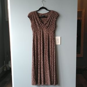 Jones New York Brown polka dot tea length dress